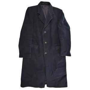 Abraham and Straus Men's Wool Cashmere Black Overcoat Topcoat